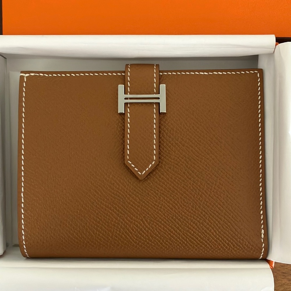Hermes Bearn Compact Wallet w/ Receipt Epsom Calfskin “Gold” with Palladium HW